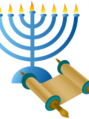 Hanukkah menorah & Torah scroll - courtesy of Wordplay