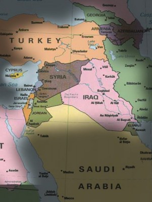 Assyrian Empire laid over modern nations - map